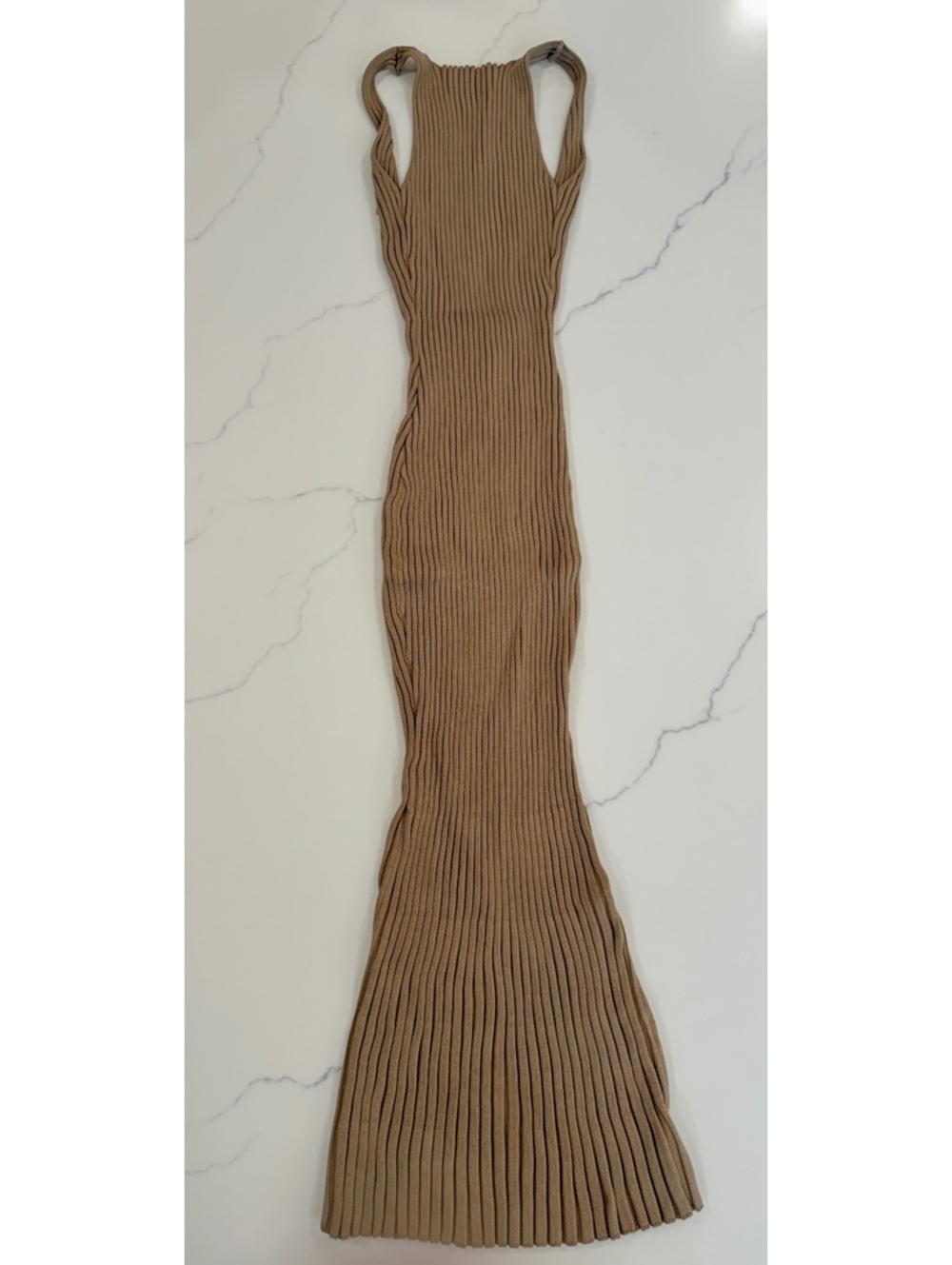 Edit by Nine Ribbed Knit Tan Maxi Dress Sleeveless Backless Size Small